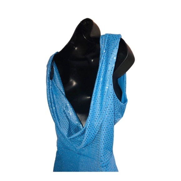 Blue sequin drape cowl back batwing style‎ maxi gown dress size 8 brand new - Picture 8 of 16